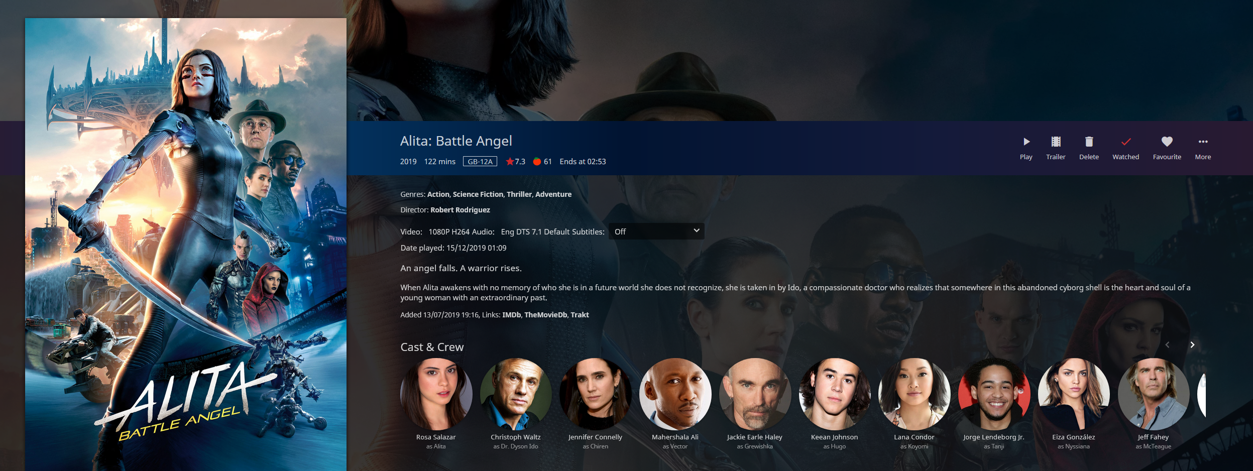 Screenshot of stylized and smaller Cast & Crew info